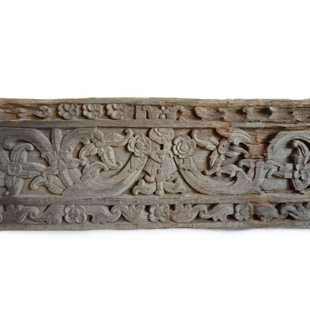 Original beautiful old hand carved wood architectural fragment. Floral and botanical carved detail with rough edges.