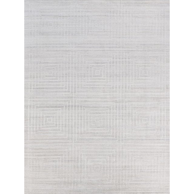 Wood Exquisite Rugs Geometric Box Handmade Bamboo Silk & Cotton Gray/Ivory Rug-6'X9' For Sale - Image 7 of 7