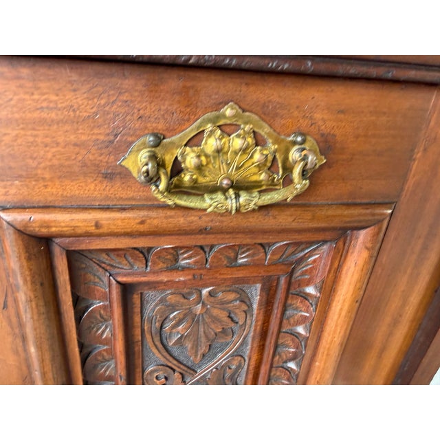 Antique Edwardian Carved Wood Purdonium / Bedside Cabinet With Brass Hardware For Sale - Image 10 of 13