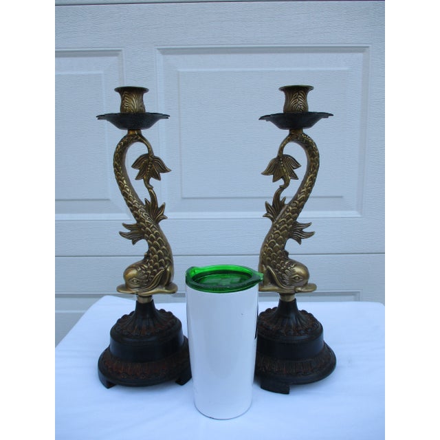 Vintage Brass Koi Fish or Dolphin Candlesticks For Sale - Image 11 of 11