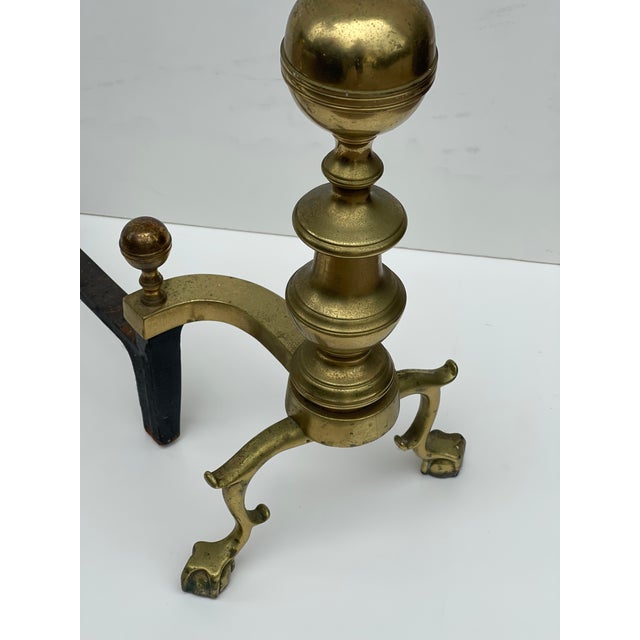 Antique American Brass Fireplace Set -Screen, Andirons and Fireplace Tools Set For Sale In Miami - Image 6 of 11