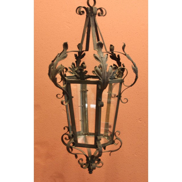 Metal Height-Adjustable French Lantern with Acanthus Leaves, 1920s For Sale - Image 7 of 15