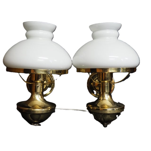 Mid-Century Modern Vintage Swedish Brass and Opal Glass Wall Lamps from Ikea, 1980s, Set of 2 For Sale - Image 3 of 14