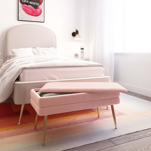 Ziva Blush Velvet Storage Bench For Sale In Los Angeles - Image 6 of 7