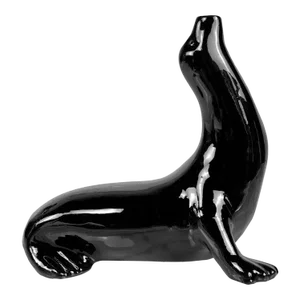 Mid-Century Art Deco Black Porcelain Seal Figural Sculpture