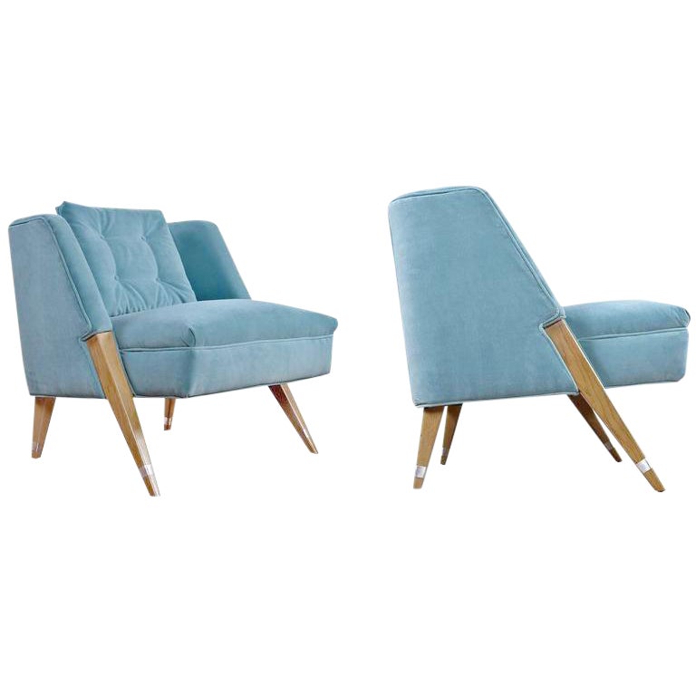 MidCentury Modern Blue Slipper Chairs A Pair Chairish