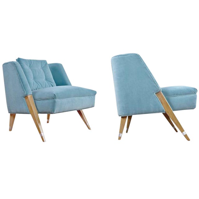 MidCentury Modern Blue Slipper Chairs A Pair Chairish