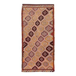 Vintage Turkish Sumakh Handmade Beige Geometric Wool Runner. For Sale