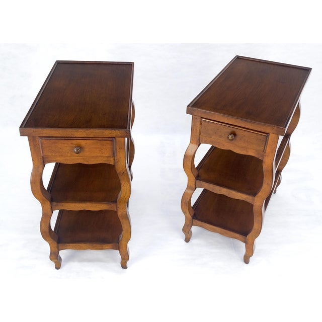 Pair of Baker 3 Tier One Drawer Rectangle Side End Tables Stands MINT For Sale - Image 6 of 13