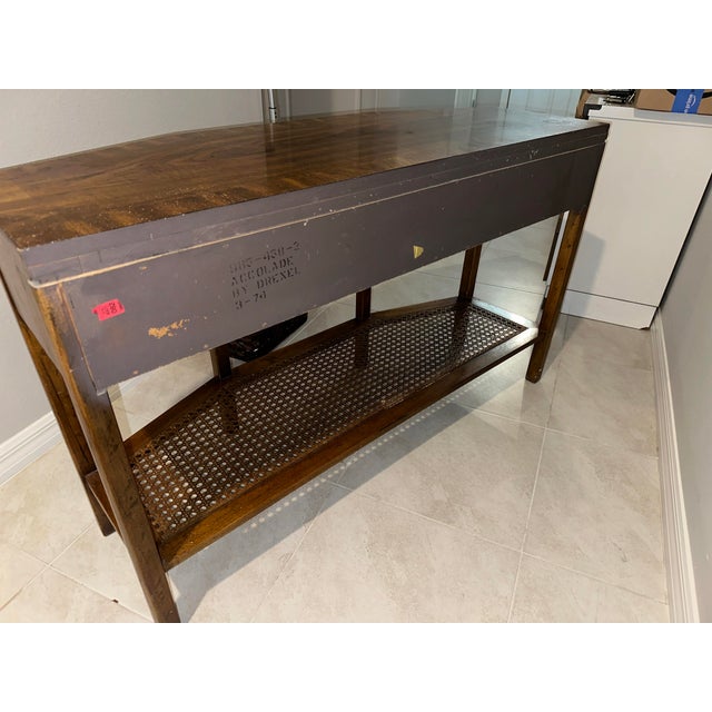 Brown Vintage Drexel 3-Drawer Console Table / Buffet Server With Cane Shelf For Sale - Image 8 of 11
