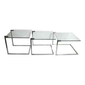 Chrome and Glass Nesting Tables After Baughman
