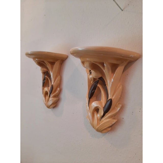 1920s Vintage Chalkware Floral Wall Shelves Shabby Chic For Sale - Image 5 of 11