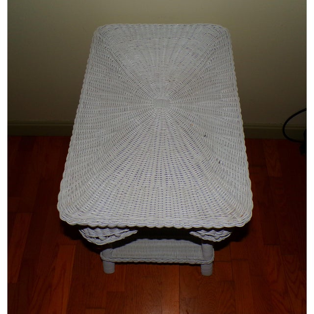 White Vintage White Draped Wicker Rattan Sculpted Beaded Coffee Table Plant Stand For Sale - Image 8 of 18