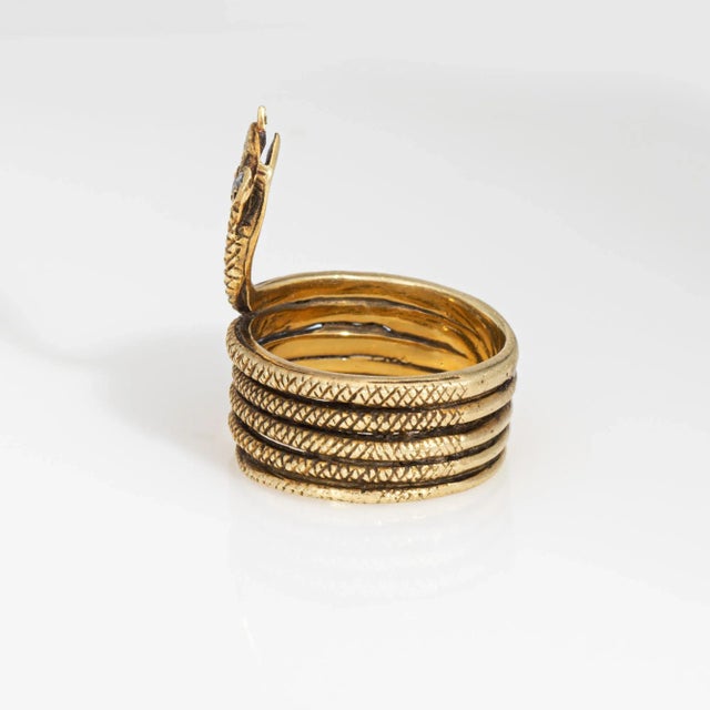 1970s Vintage Snake Ring 18k Yellow Gold 5 Coils Sz 6 Band Serpent Jewelry For Sale - Image 5 of 7