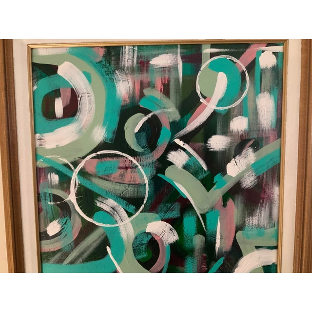 Modern abstract expressionist painting in a vintage wooden frame. Signed by Kate Sansom. Painting is 16 x 20 Frame is...