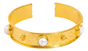 Pearl & Gold Boho Chic Cuff Bracelet