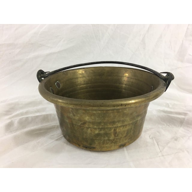 Brass Antique French Small Brass Cauldron With Wrought Iron Handle For Sale - Image 8 of 8