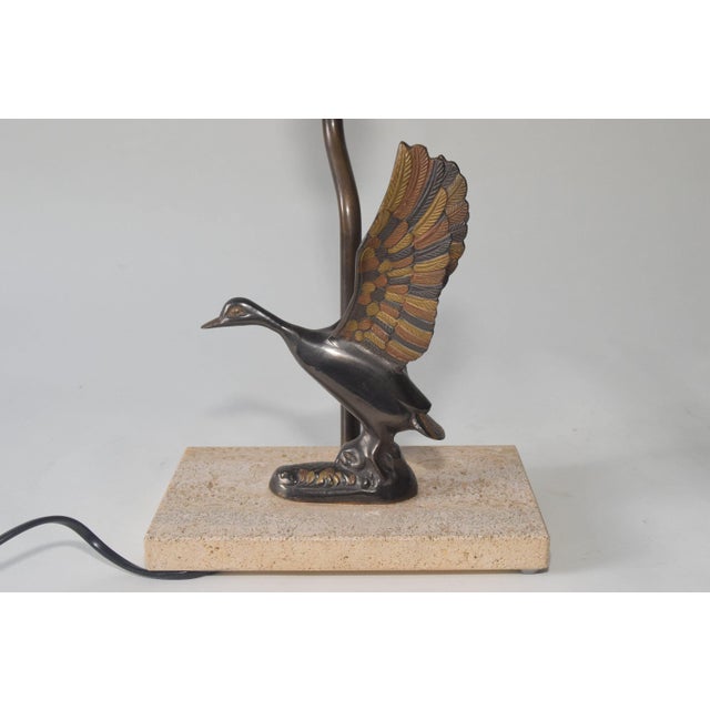 1970s Duck Table Lamp in Bronze-Toned Metal on Travertine Base, 1970s For Sale - Image 5 of 9