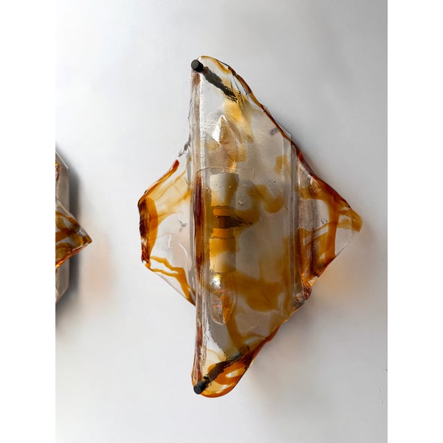 Pair of Sconces Amber Murano Glass by Mazzega, Italy, 1970s For Sale - Image 11 of 12