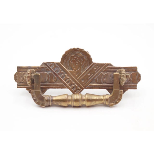 Traditional Pair of Antique Eastlake Figural Brass Dresser Drawer Pulls For Sale - Image 3 of 8