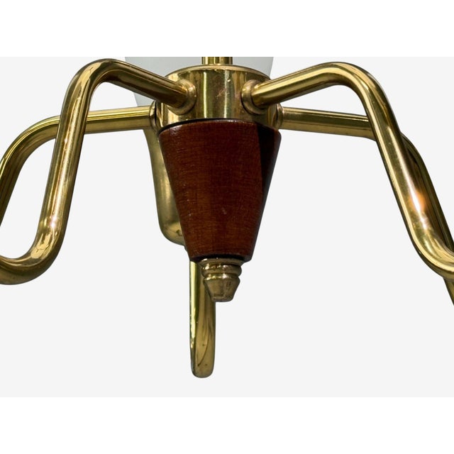 Fog & Mørup, Tulip Chandelier, Opal Glass, Brass, Teak, Denmark, 1960s For Sale In New York - Image 6 of 10