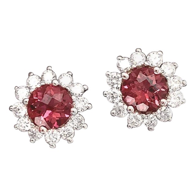 Rubellite Tourmaline Diamond Earrings 14k WG 2.55 TCW Certified For Sale