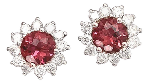 Rubellite Tourmaline Diamond Earrings 14k WG 2.55 TCW Certified