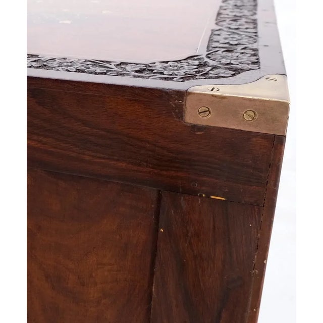English Pair 3 Drawer Solid Rosewood Campaign Style Brass Inlay Decorated Night Stands For Sale - Image 3 of 13