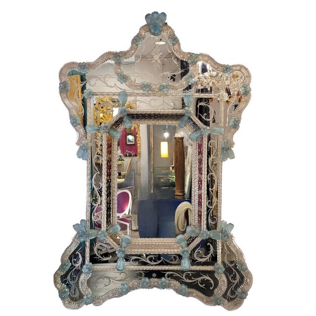 Murano glass mirror, acid etched, Ongaro e Fuga, s. XX - Italy Exceptional large mirror from the prestigious Italian brand...