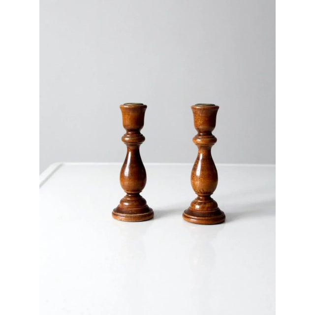 Vintage Wooden Candlestick Holders Pair For Sale - Image 10 of 10