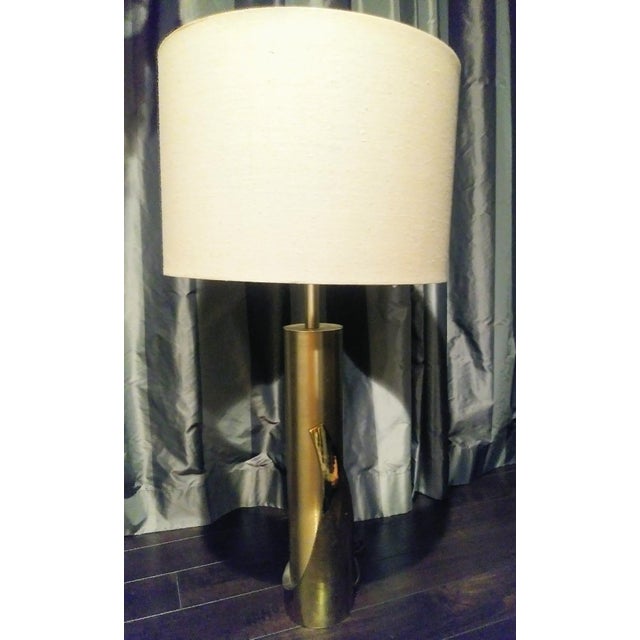 Brutalist Tall Slim Modern Brushed Brass Table Lamp by Laurel Company For Sale - Image 9 of 10