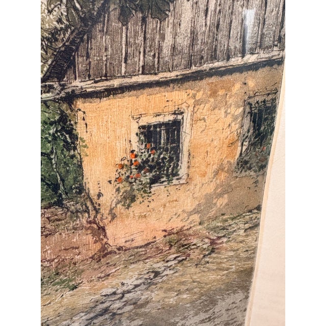 Printmaking Materials Luigi Kasimir Signed Hand-Colored Etching of Austrian Village Street, Framed, Circa 1930s For Sale - Image 7 of 11