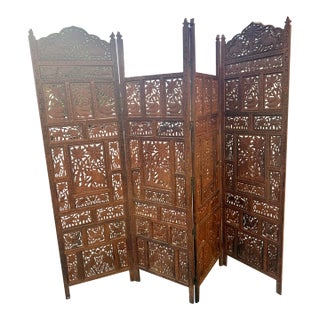 Vintage Hand Carved Wood Room Divider For Sale