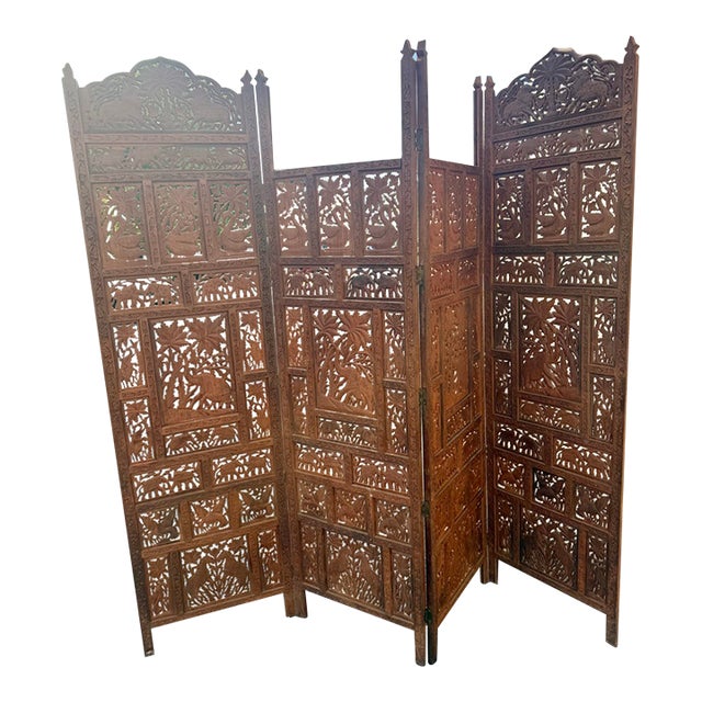 Vintage Hand Carved Wood Room Divider For Sale