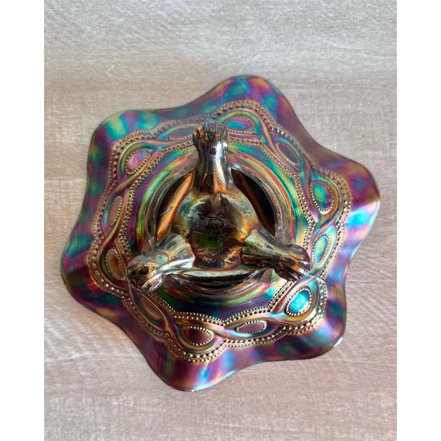Amethyst Antique Northwood Amethyst Beaded Cable 3-Footed Carnival Glass Bowl For Sale - Image 8 of 10