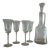 Vintage Etched Glass Decanter & Set of 4 Wineglasses Featuring Butterfly and Grapevine Motif For Sale