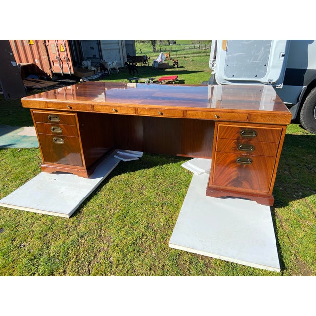 Vintage Mind Century Modern Helikon Desk Executive Hardwood Burl Wood Inlaid Wood For Sale - Image 11 of 12