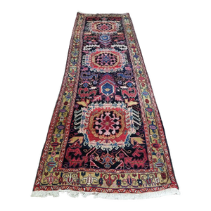Handmade Antique Persian Style Heriz Runner Rug 3.7' X 12.1', 1920s
