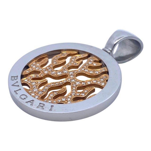 Modern Vintage Bvlgari Tondo Fire Diamond 18k Stainless Pendant For Sale - Image 3 of 8