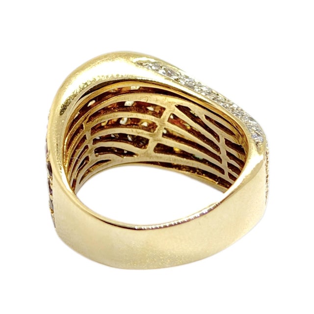 Gold Vintage 18k Multi Color Sapphire and Diamond Band Ring, Size 6.25 For Sale - Image 8 of 9