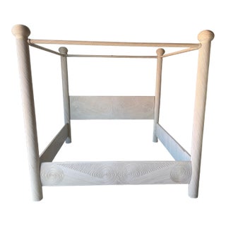 Boho Chic Swirl Pencil Reed King Size Canopy Bed Frame For Sale
