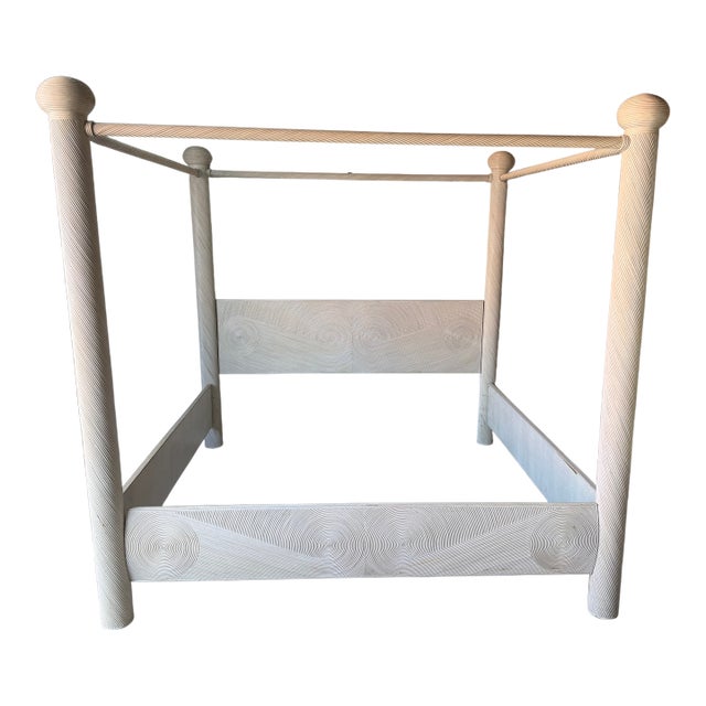 Boho Chic Swirl Pencil Reed King Size Canopy Bed Frame For Sale