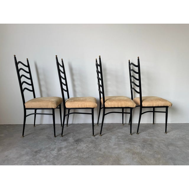 Metal 1970s Vintage Italian Gio Ponti-Style High Ladder Back Metal Dining Chairs With Brasset of 6/ Sold For Sale - Image 7 of 12