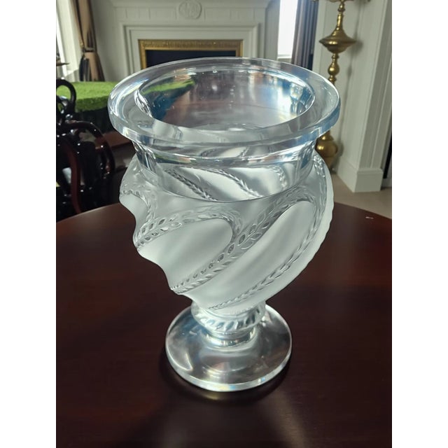 Lalique Lalique Ermenonville Frosted Crystal Vase-1950s-France-Leaf Vine-Glass-Bulbous For Sale - Image 4 of 8