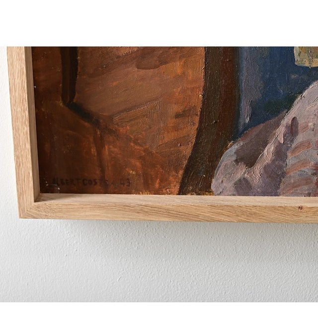 Mid 20th Century French Mid-Century Modern Oil Portrait Signed Albert Coste For Sale - Image 4 of 8