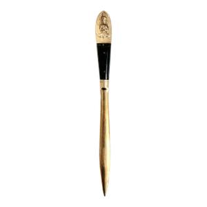 Vintage Thai Brass Letter Opener – Figural Deity Handle With Black Enamel, Mid-Century Desk Accessory