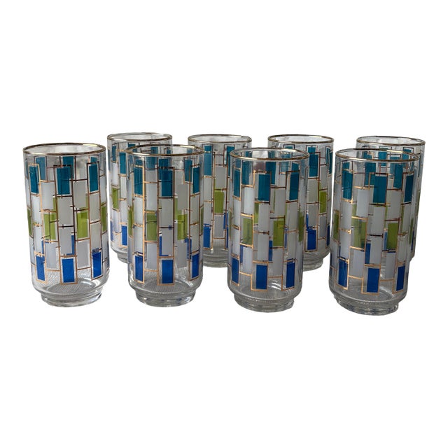 Vintage Mid-Century Modern Geometric Tumblers - Set of 8 For Sale