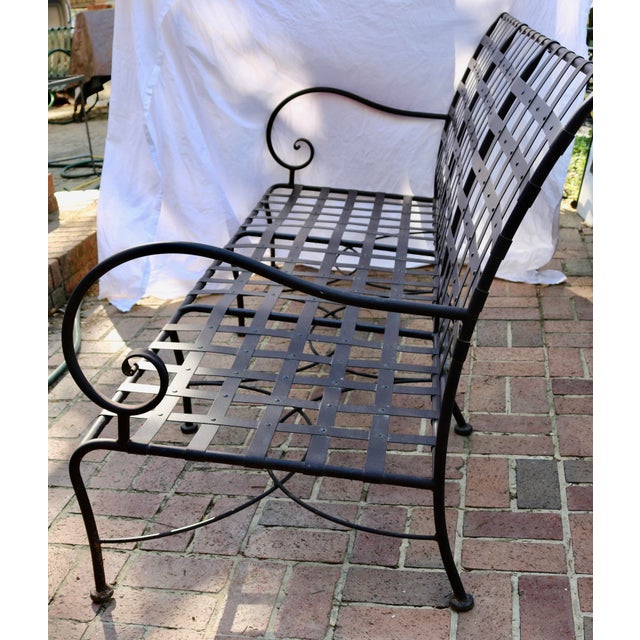 English Mid 20th Century Summer Classics Iron Bench Strap Back & Seat Without Cushions For Sale - Image 3 of 3