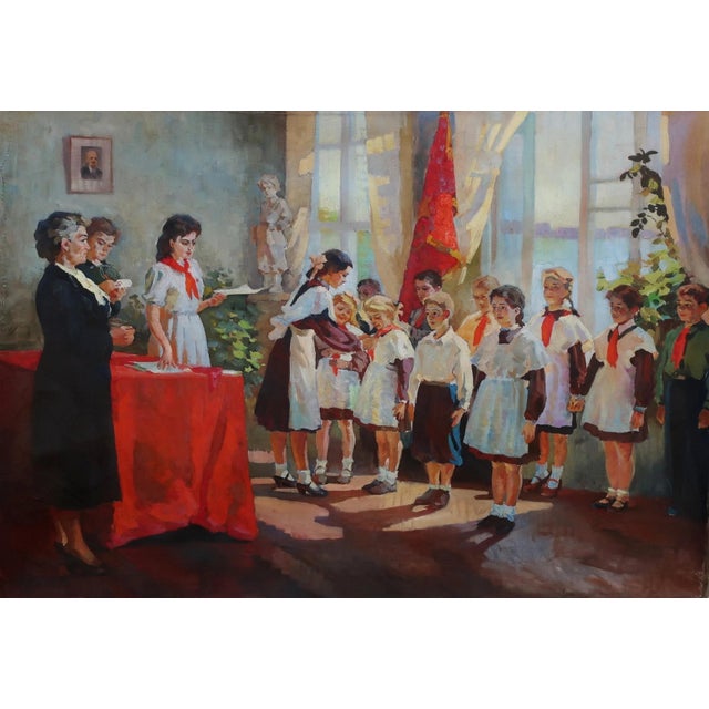 Soviet Children Oil Painting, Socialist Realism, Ukrainian Art, 1970s 94-135 For Sale