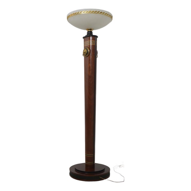 Italian Versace Inlaid Mahogany Torcherie Floor Lamp For Sale